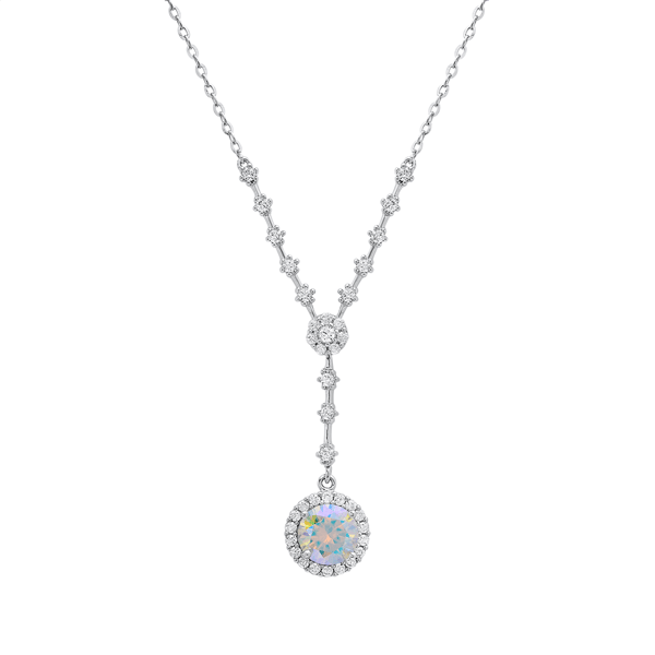 Saffron Moissanite Rainbow Diamond Halo Drop Pendant Necklace - image 