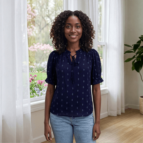 Womens Draper James Short Poet Sleeve Diamond Blouse