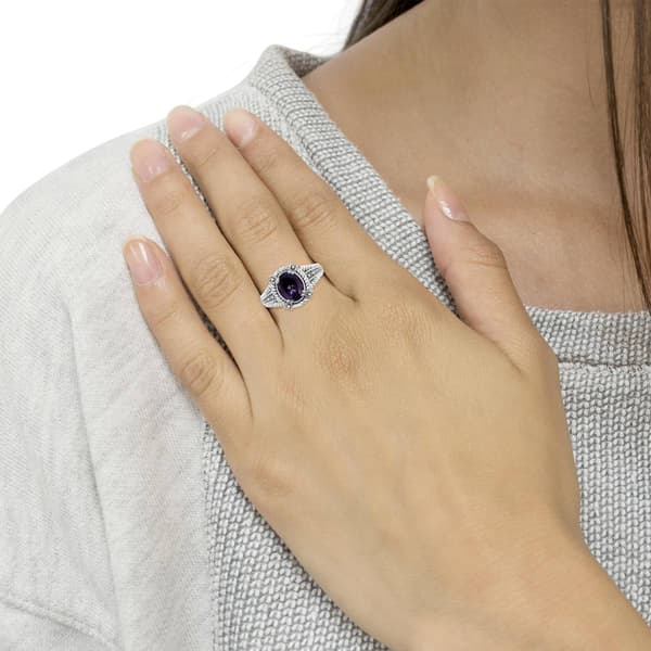 Haus of Brilliance Sterling Silver Amethyst Diamond Accent Ring