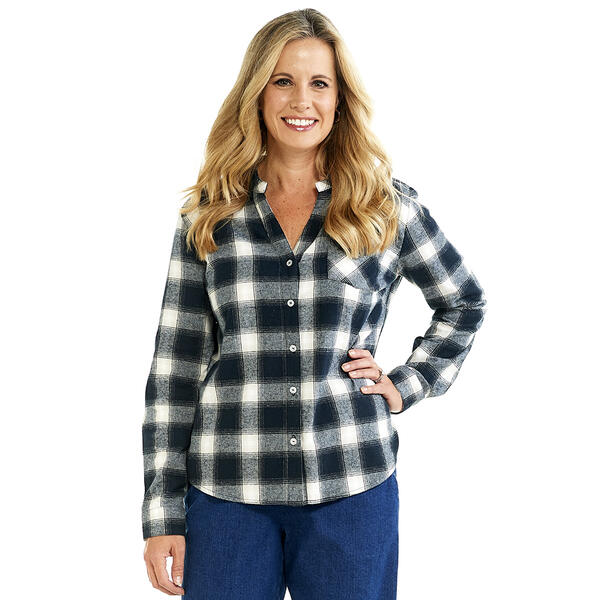 Petite Hasting & Smith Mandarin Flannel Shirt with Pocket - image 