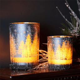 Melrose Navy Pine Tree Glass Candle Holder - Set of 2