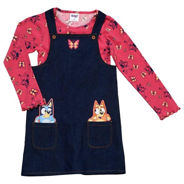 Girls (4-6x) Bluey Long Sleeve Top & Denim Jumper Set - image 