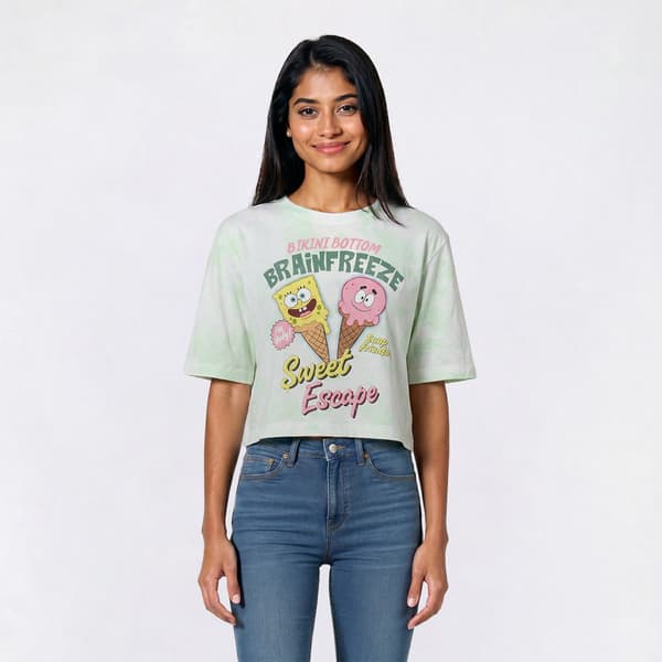 Juniors Freeze Cold Wash Spongebob Cones Boxy Tee - image 