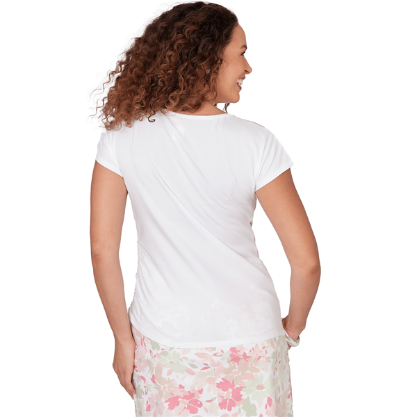 Petite Hearts of Palm Bloom Service Cap Sleeve Floral Blouse