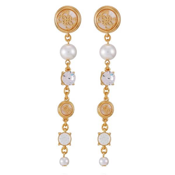 GUESS Logo Medallion Gold-Tone Drop Earrings