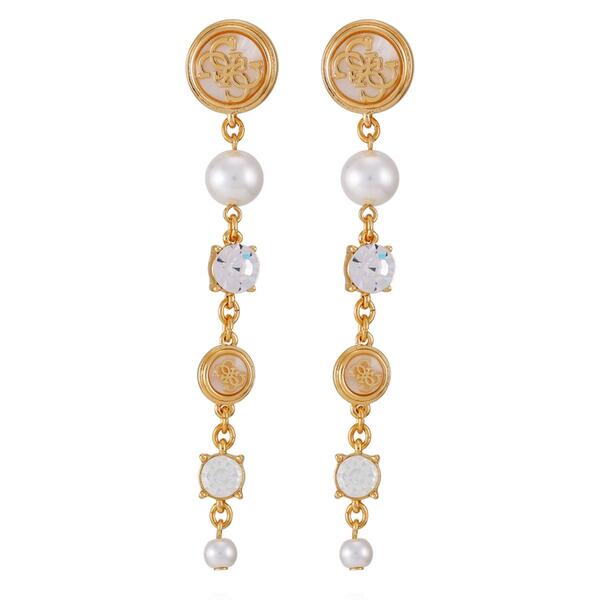 GUESS Logo Medallion Gold-Tone Drop Earrings - image 