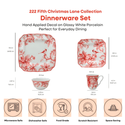 222 Fifth Christmas Lane 16pc. Porcelain Red Dinnerware Set