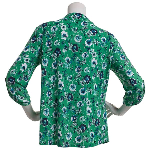 Plus Size Emily Daniels 3/4 Sleeve Floral Disco Two Pocket Blouse