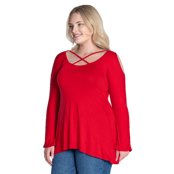 Plus Size 24/7 Comfort Apparel Criss Cross Cold Shoulder Top