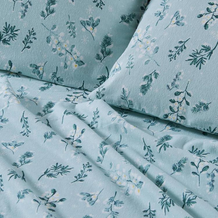 Freshfolds Turkish Cotton Snowy Botanical Flannel 4pc. Sheet Set