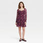 Juniors Jolt Long Sleeve Floral Smock Waist A-Line Dress - image 1