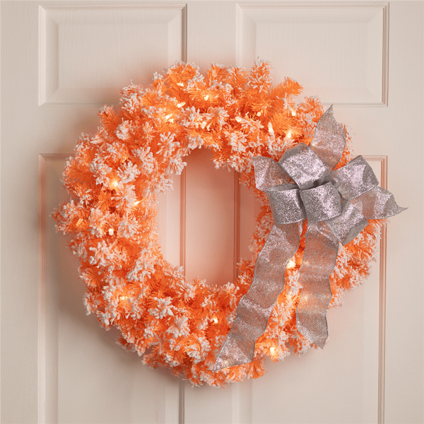 Northlight 24in. Pre-Lit Flocked Orange Pine Christmas Wreath - image 