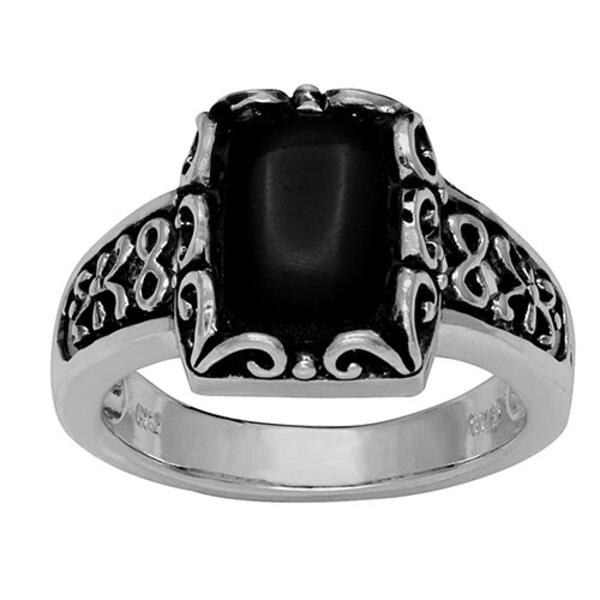 Marsala Silver Plated Octagon Onyx Ring - image 