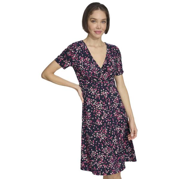 Womens Tommy Hilfiger Short Sleeve Surplice Floral Dress