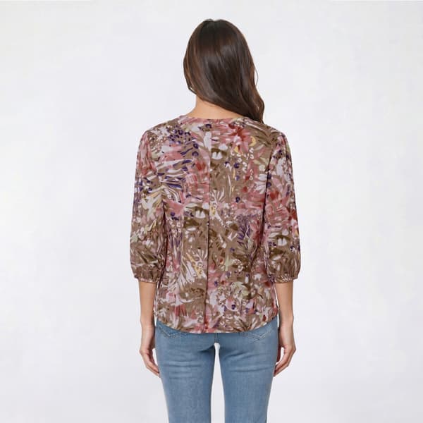 Womens Cocomo 3/4 Sleeve Floral Basket Weave Pleated Blouse