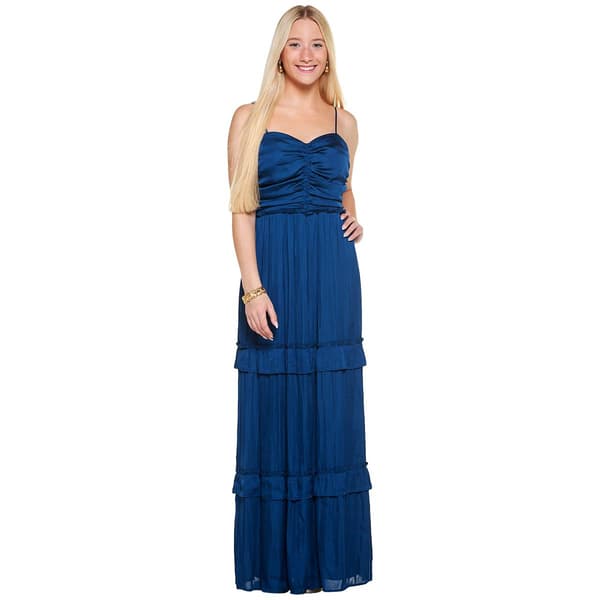 Juniors Crystal Doll Tiered Pleated Maxi Dress - image 