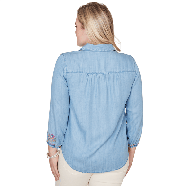 Womens Alfred Dunner Beachcomber Floral Embroidery Blouse