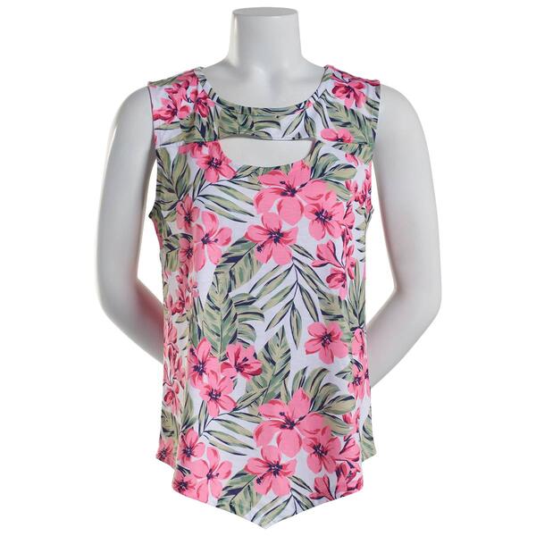 Plus Size Emily Daniels Cutout Neck Tropical Floral Blouse - image 