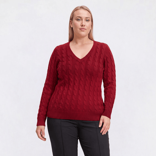 Plus Size Preswick & Moore(R) Long Sleeve Cable Knit V Neck Sweater - image 