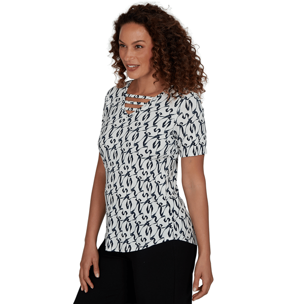 Petite Emaline Key Items Short Sleeve Abstract V Neck Blouse
