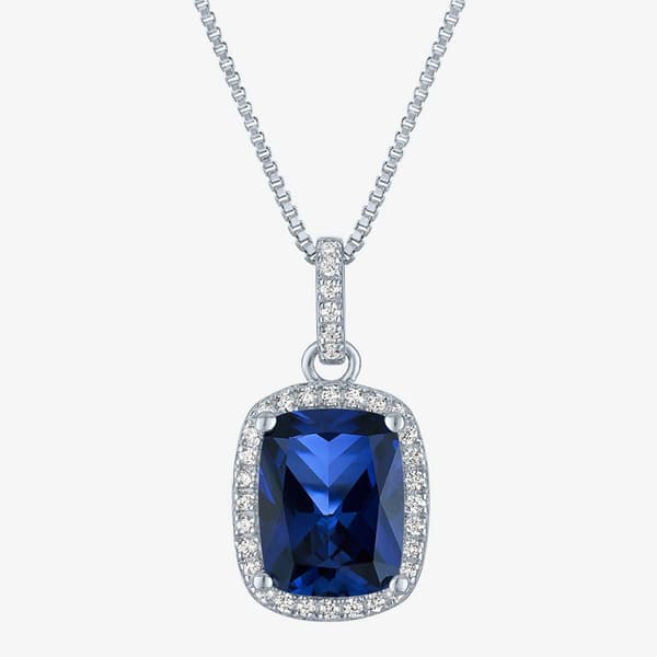 Nova Star(R) Lab Grown Blue Sapphire & Diamond Halo Pendant - image 
