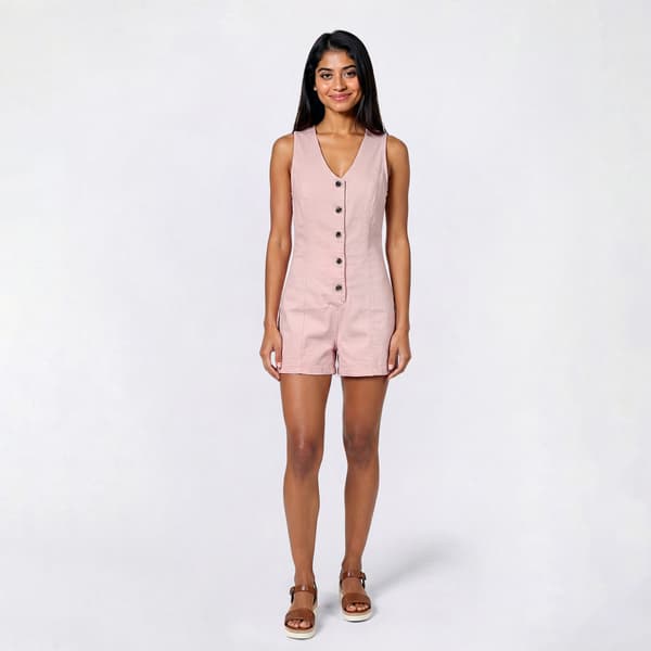 Juniors Love Tree Stretch Denim Button Front Romper