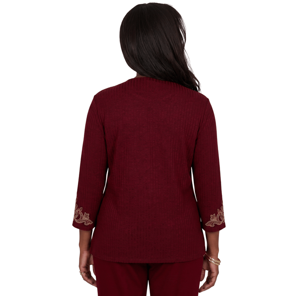 Womens Alfred Dunner Union Square Scroll Embroidered Ribbed Knit