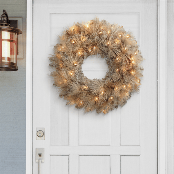 Puleo International 24in. Pre-Lit Warm White Lights Tan Wreath