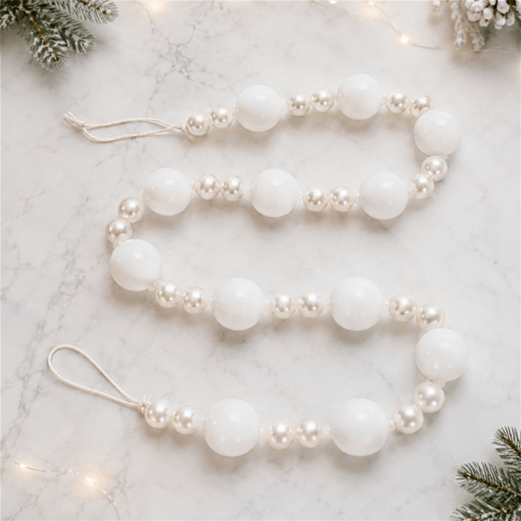 Melrose 32in. White & Pearl Glass Ball Garland