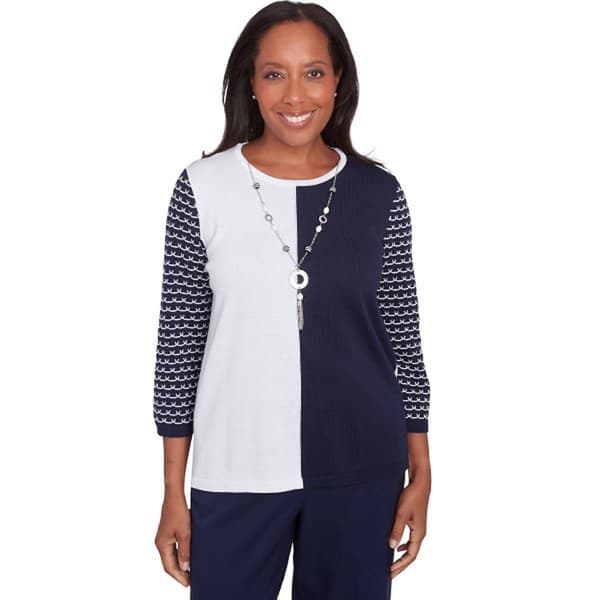 Womens Alfred Dunner Block Island 3/4 Sleeve Color Block Top - image 