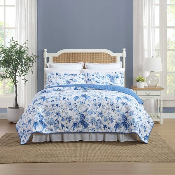 Laura Ashley Breezy Floral Cotton Reversible Quilt Set - image 