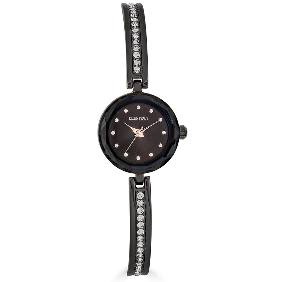 Womens Ellen Tracy Gunmetal Faceted Bezel Bangle Watch -...