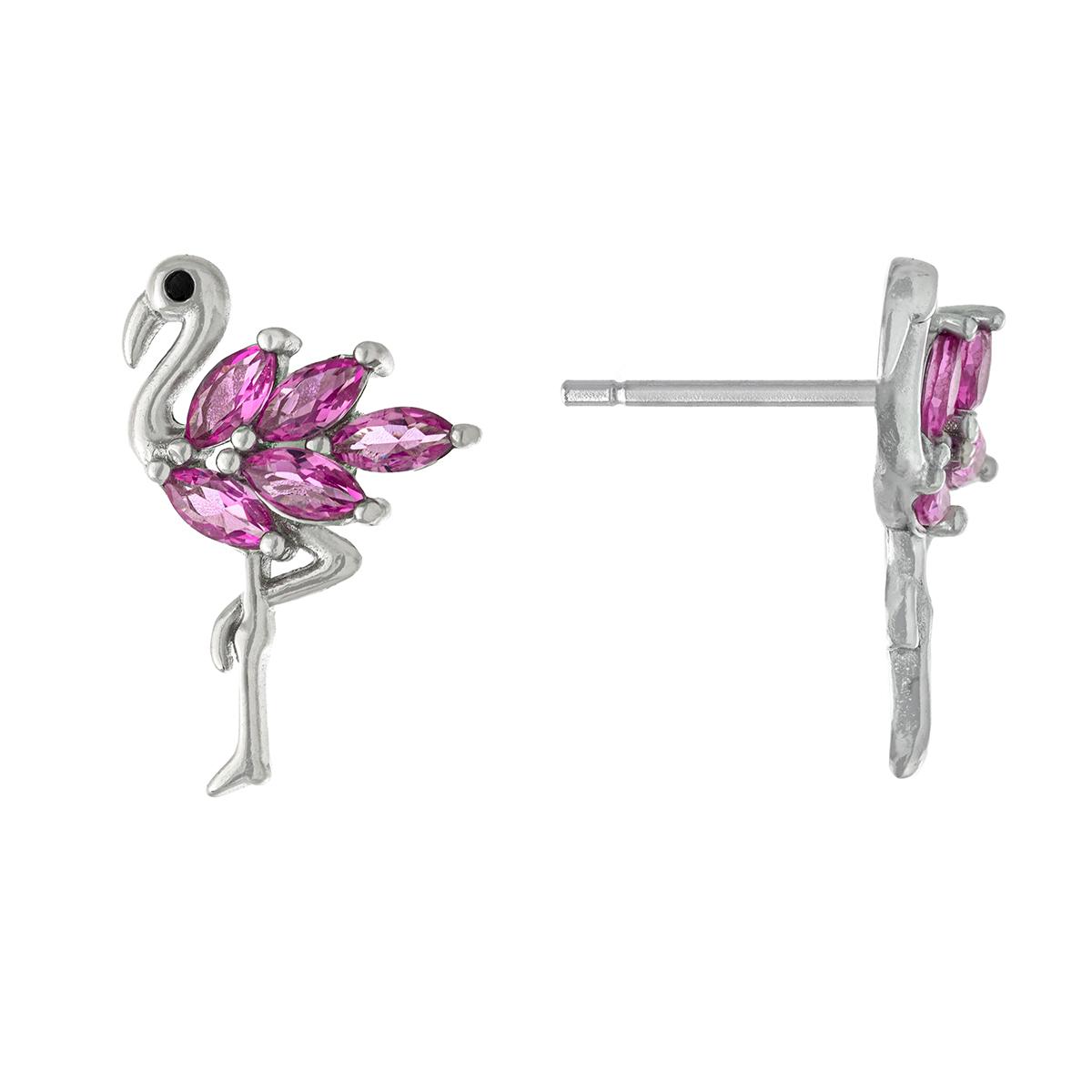 Athra Sterling Silver Pink CZ Flamingo Stud Earrings