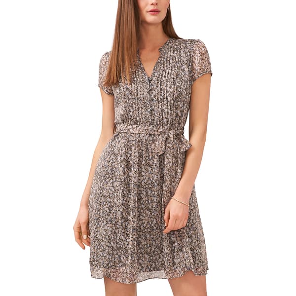 Petite MSK Short Sleeve Floral Chiffon Pintuck Midi Dress - image 