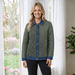 Womens Nanette Lepore Long Sleeve Quilted Denim Trim Jacket