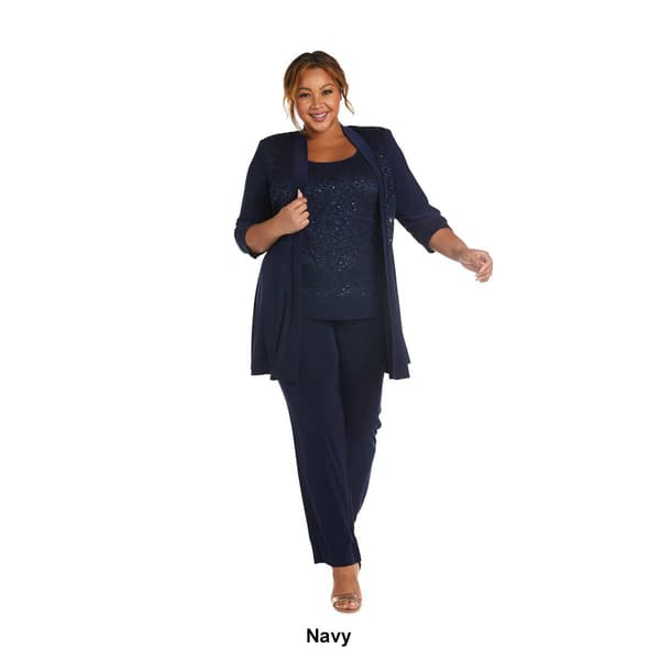 Plus Size R&amp;M Richards Sequin Jacket and Pants Set