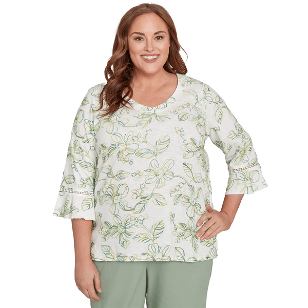 Plus Size Alfred Dunner Santa Fe Embroidered Floral Vines Cotton Top - image 