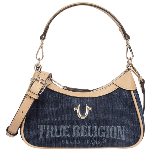 True Religion Blair Denim & Pu Shoulder Bag With Detachable Strap - image 