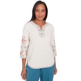 Womens Alfred Dunner Sedona Sky Embroidered Yoke & Sleeves Top