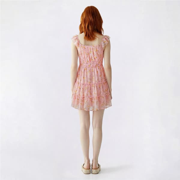 Juniors No Comment Elastic Waist Double Flutter Strap Tier Dress
