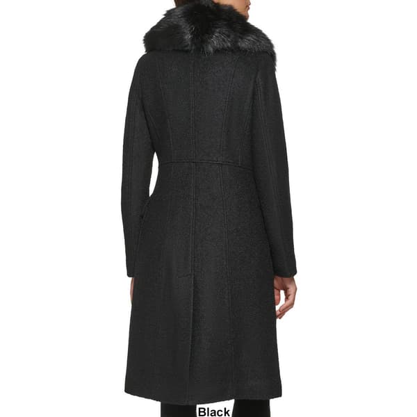 Womens Guess Long Boucle Double Breasted Peacoat w/Faux Fur