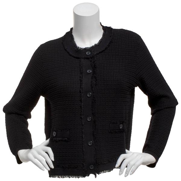 Womens Adrianna Papell Long Sleeve Fray Trim Cardigan