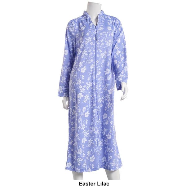 Womens Jasmine Rose Long Sleeve 48in. Floral Knit Zip Robe