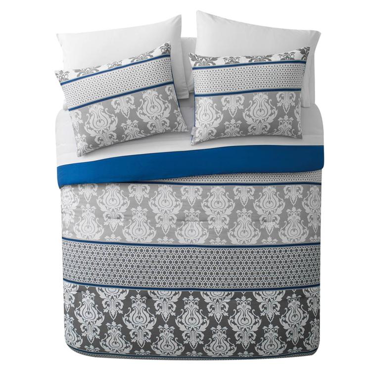 VCNY Home Beckham Blue Damask Queen Bed-in-a-Bag Comforter Set