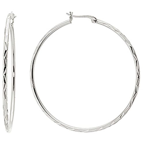 Fine Silver Plated 50MM Diamond Cut Hoop Earrings - image 