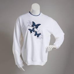 Womens Top Stitch By Morning Sun Butterfly Fleece Sweatshirt