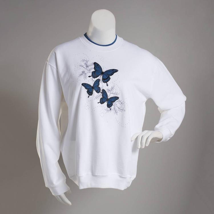 Womens Top Stitch By Morning Sun Butterfly Fleece Sweatshirt