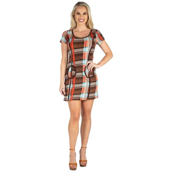 Womens 24/7 Comfort Apparel Plaid Short Sleeve Sheath Dress - image 