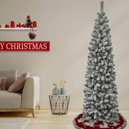 National Tree 7.5ft Acacia Pencil Slim Snow Covered Tree
