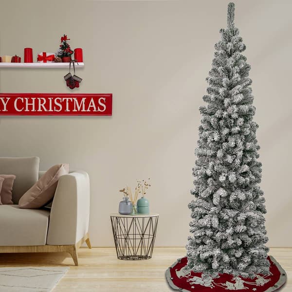 National Tree 7.5ft Acacia Pencil Slim Snow Covered Tree